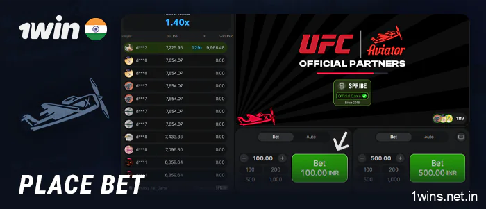 Place your bet in Aviator 1Win